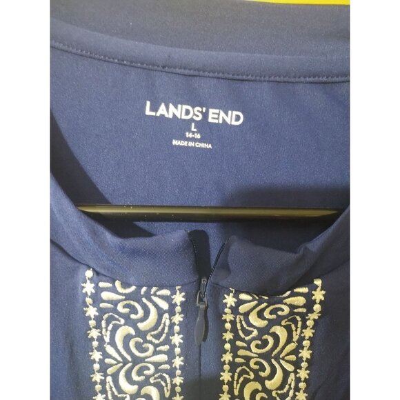 Lands' End Long Sleeve Ruched Side Rash Guard 1/4 Zip L - Picture 2 of 5